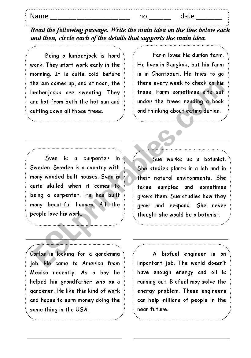 Main idea supporting details worksheet