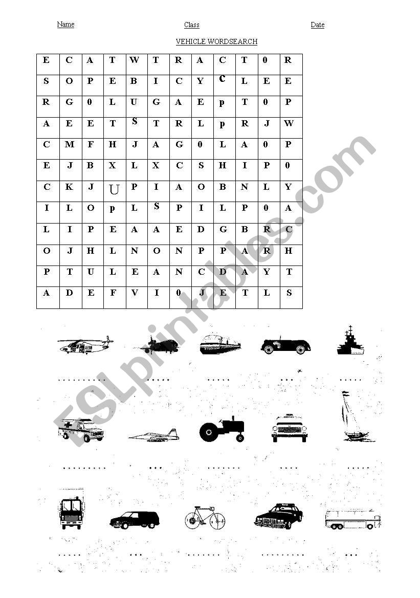 vehicles worksheet