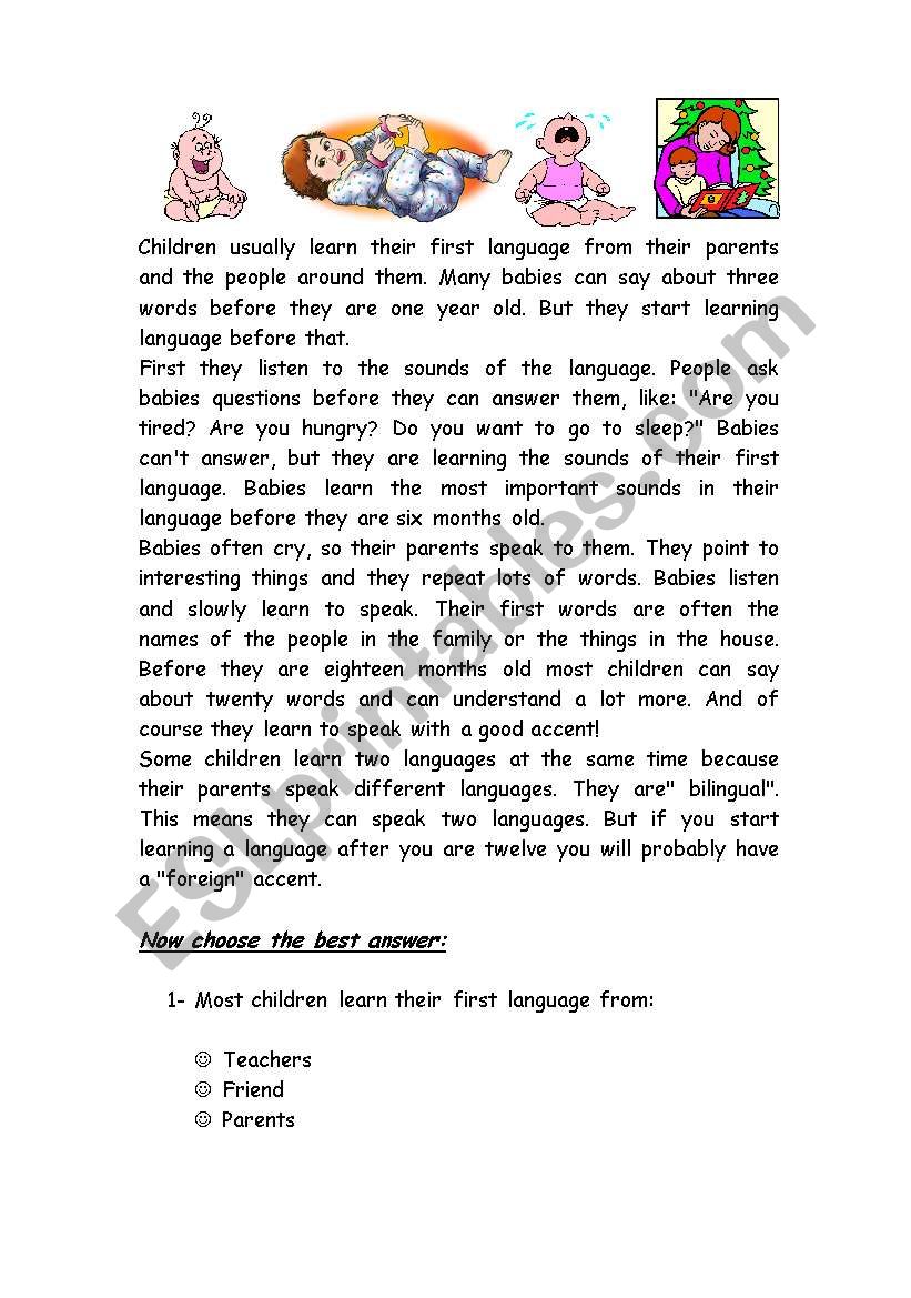 Reading(children language) worksheet