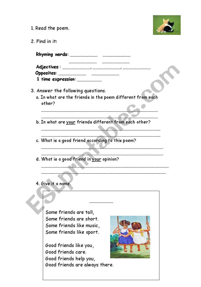 poem: Friends worksheet