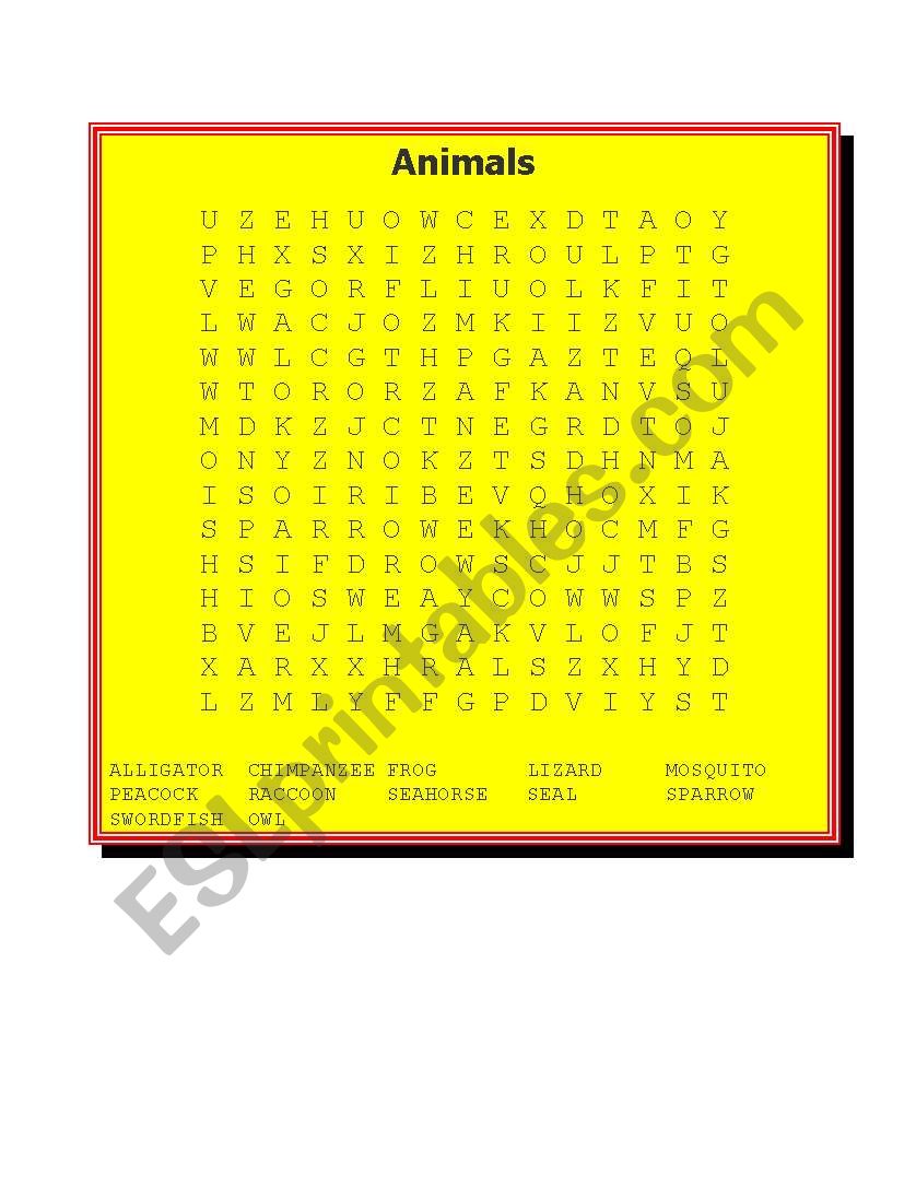 ANIMAL WORD SEARCH worksheet