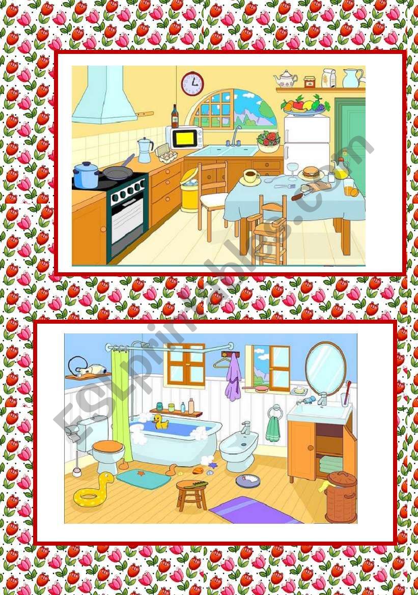 Rooms of the house flashcards - ESL worksheet by redcamarocruiser