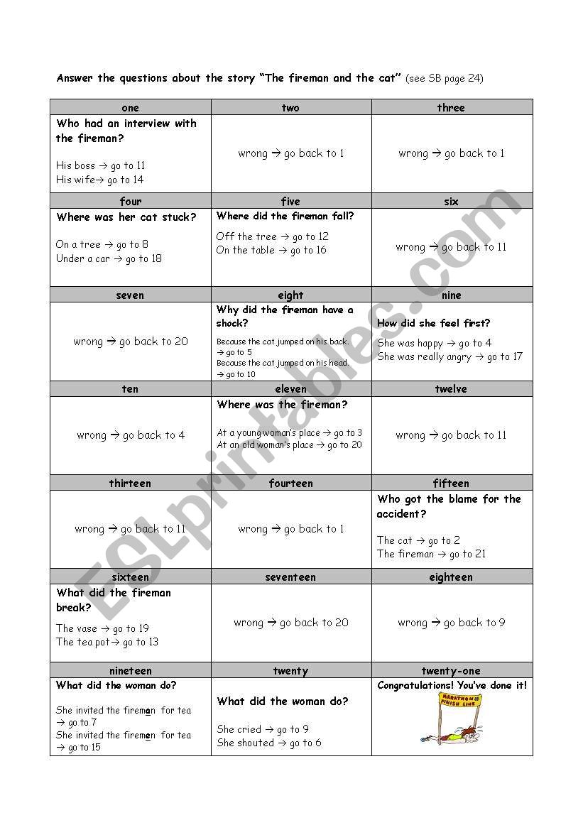 The fireman and the cat worksheet
