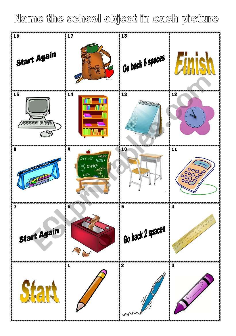 School Objects Boardgame worksheet