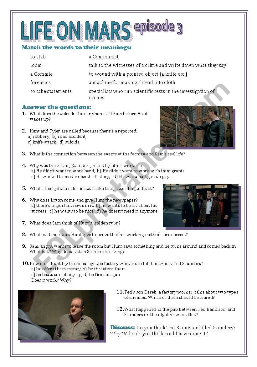 Life on Mars (UK) episode 3 worksheet