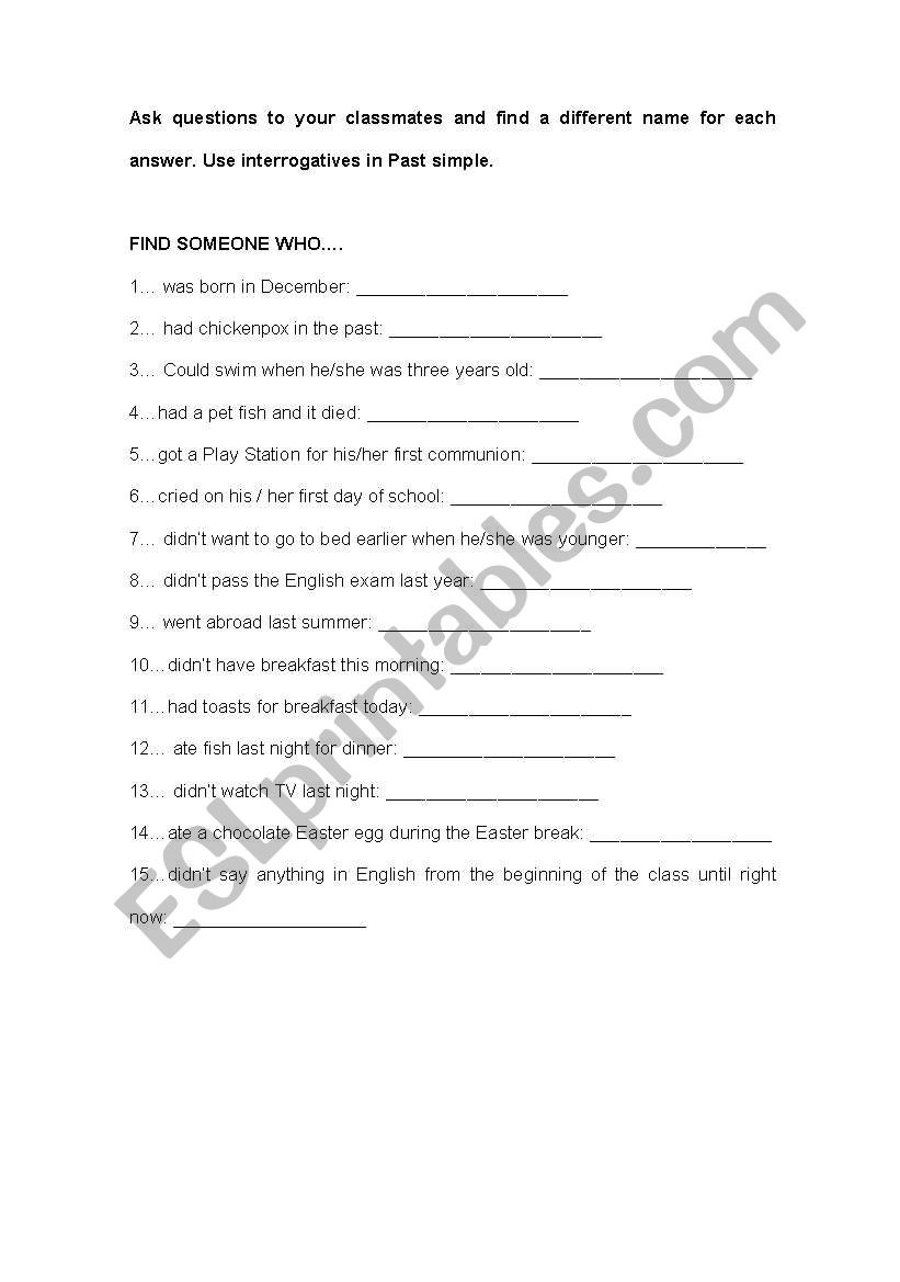 FIND SOMEONE WHO...  worksheet