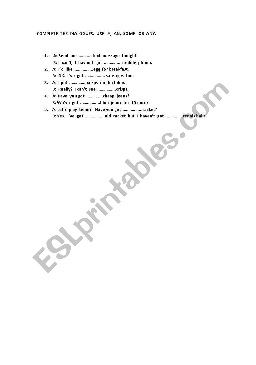 A, AN, SOME, ANY worksheet