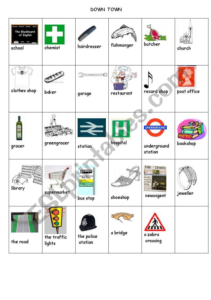 down town worksheet