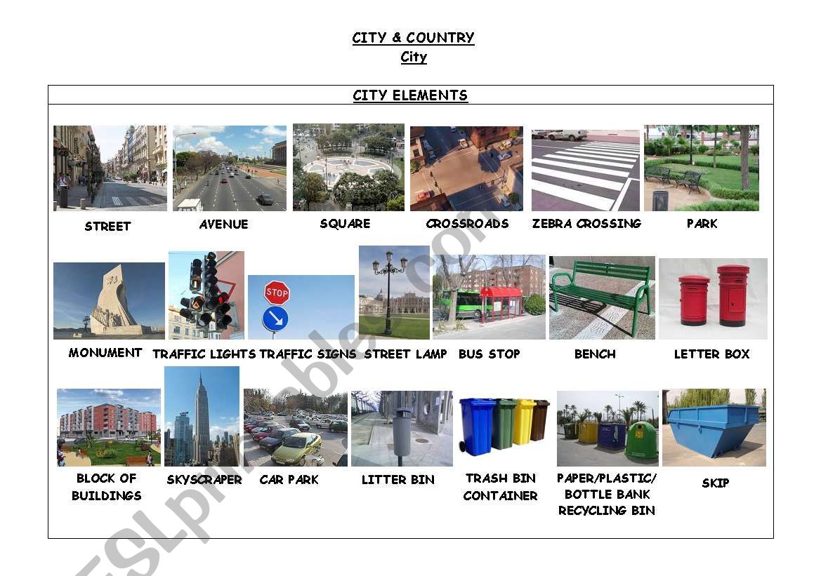 CITY & COUNTRY. CITY ELEMENTS worksheet