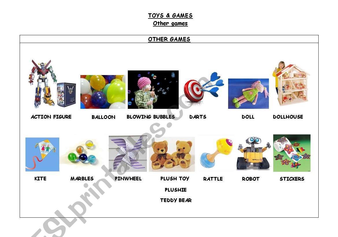 TOYS & GAMES. OTHER GAMES worksheet