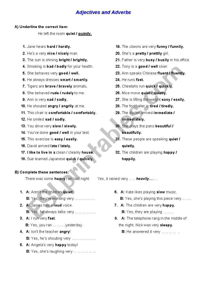 Adjectives and Adverbs worksheet