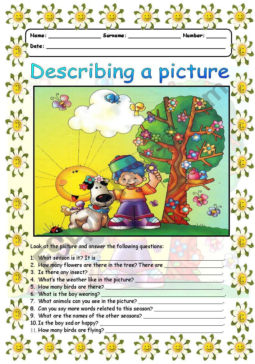 Describing a picture - Summer worksheet