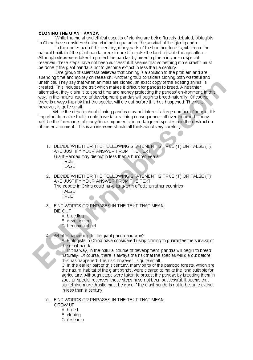 cloning pandas worksheet