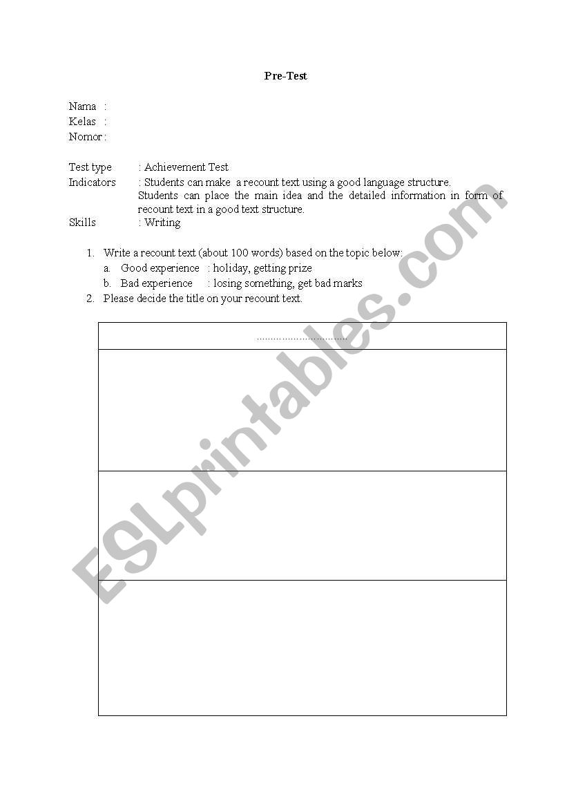 Writing Test worksheet