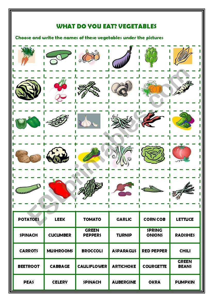 What do you eat? Vegetables worksheet