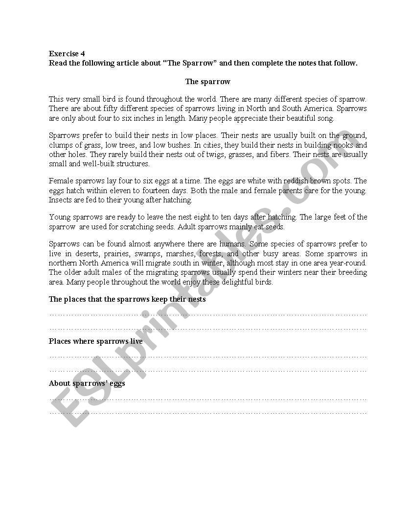 Notemaking worksheet