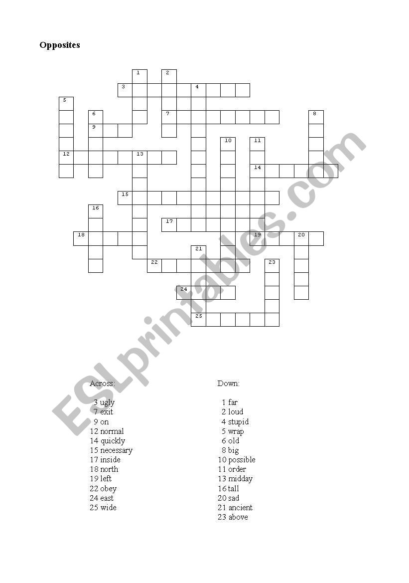 Opposites Crossword worksheet