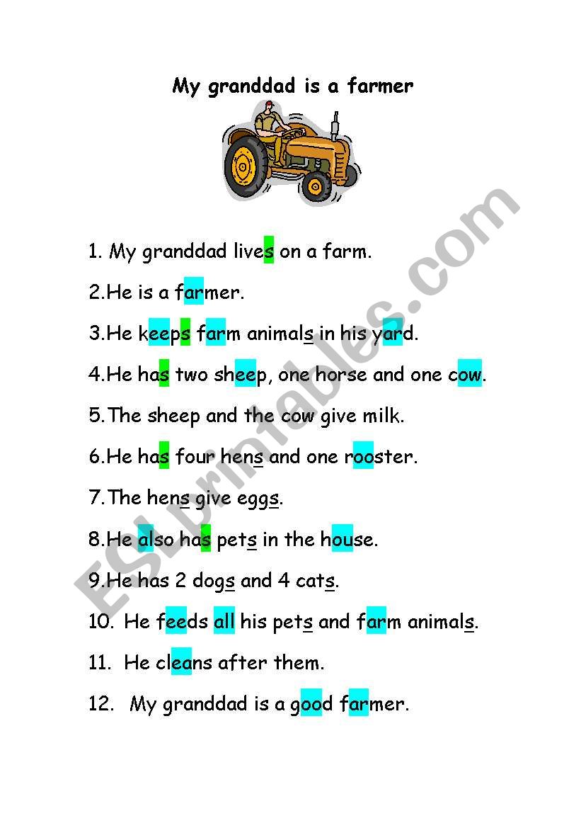 My granddad is a farmer worksheet