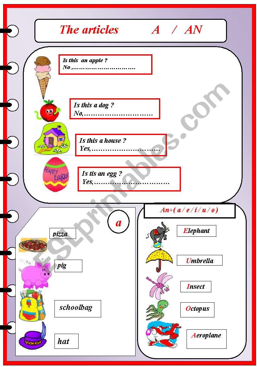 the articles  A     /  AN worksheet