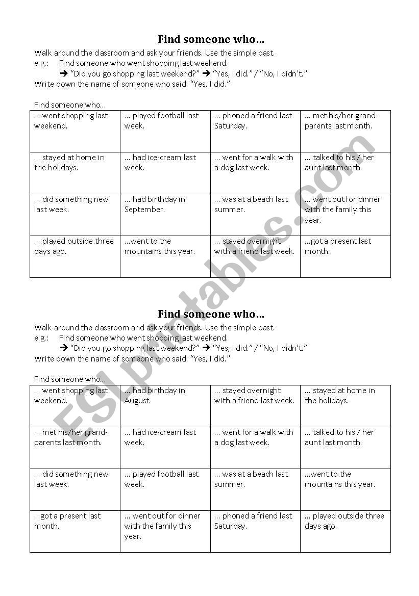 past simple questions and short answers Bingo