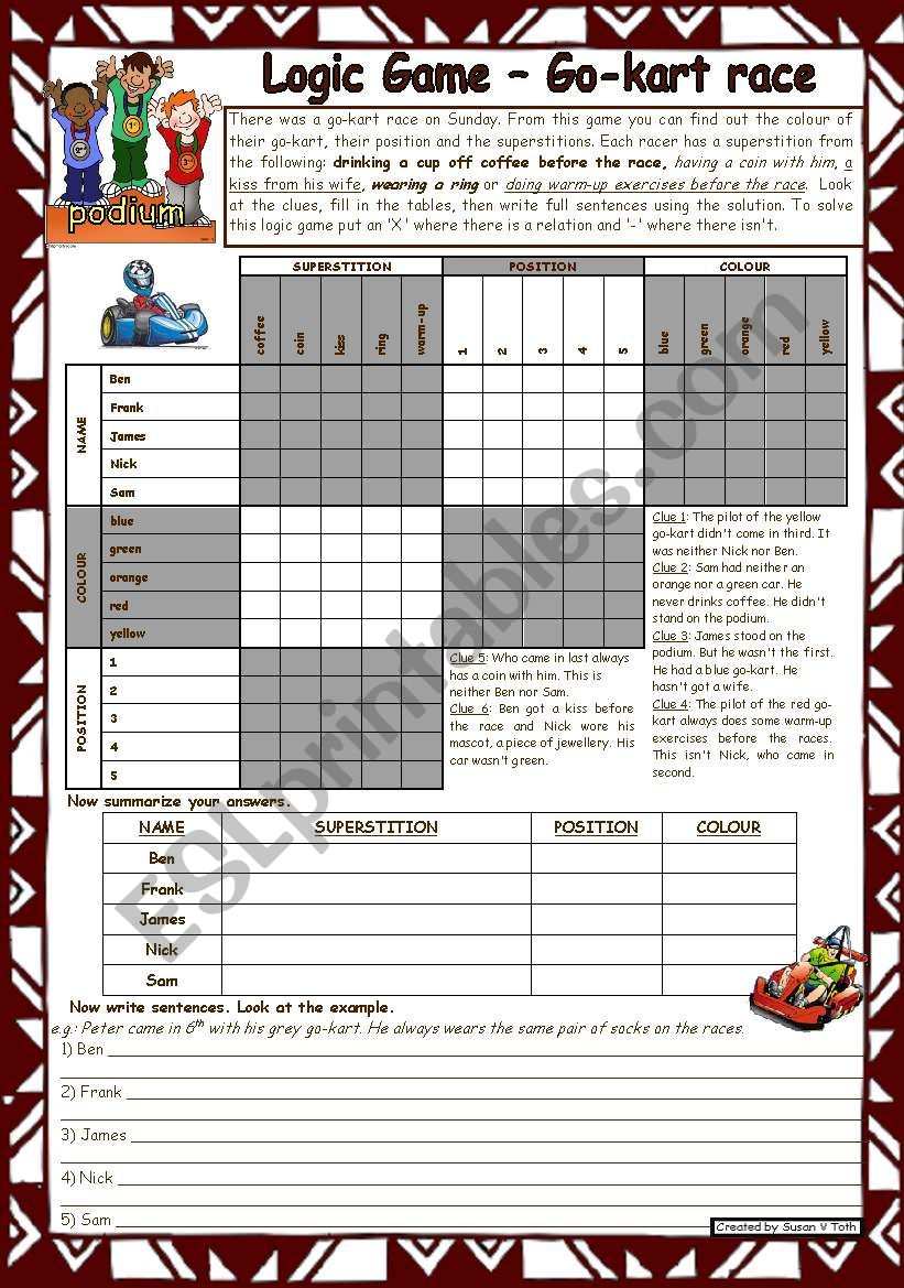 Logic game (24th) - Go-kart race *** with key *** for intermediate level *** created with WORD 2003