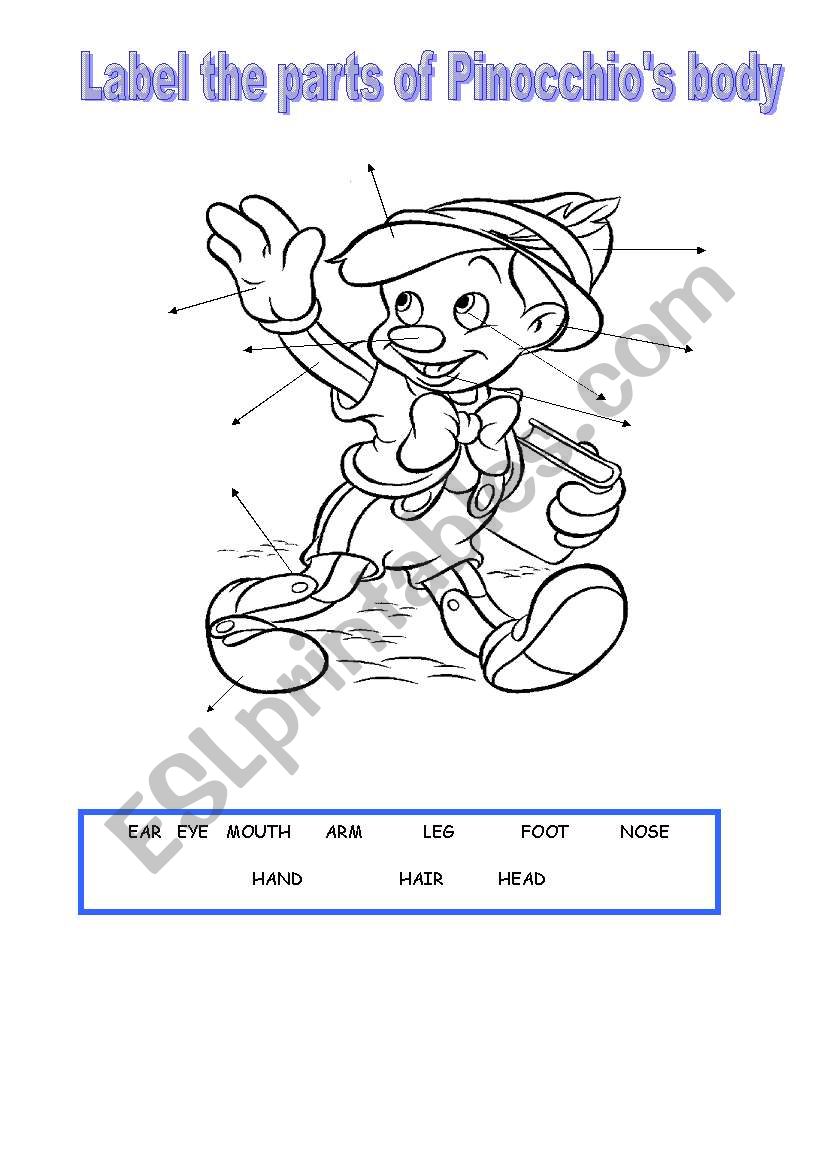 Pinocchios body worksheet
