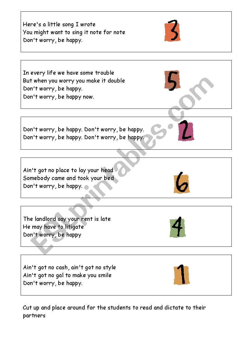 Dont Worry Be Happy - running dictation activity