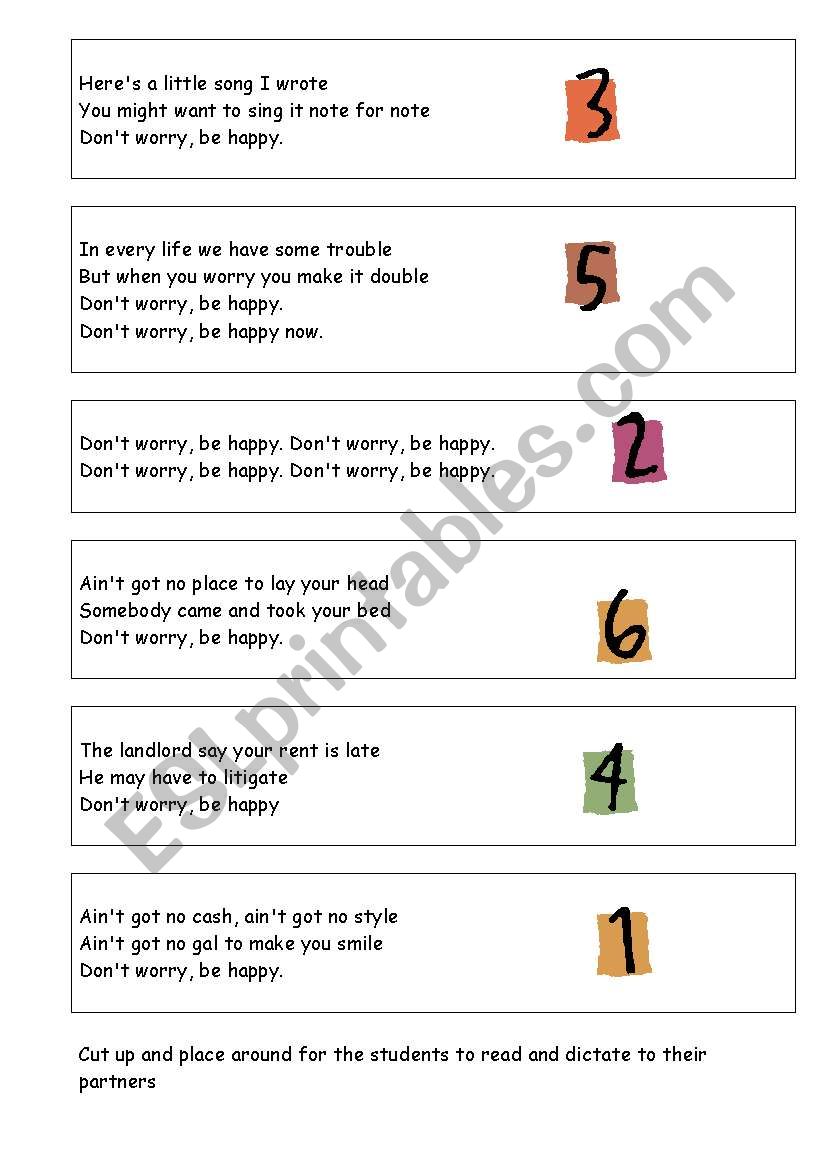 Donīt Worry Be Happy - running dictation activity Donīt Worry Be Happy - running dictation activity