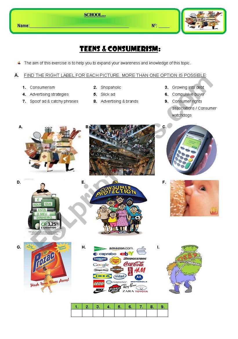 TEENS & CONSUMERISM worksheet