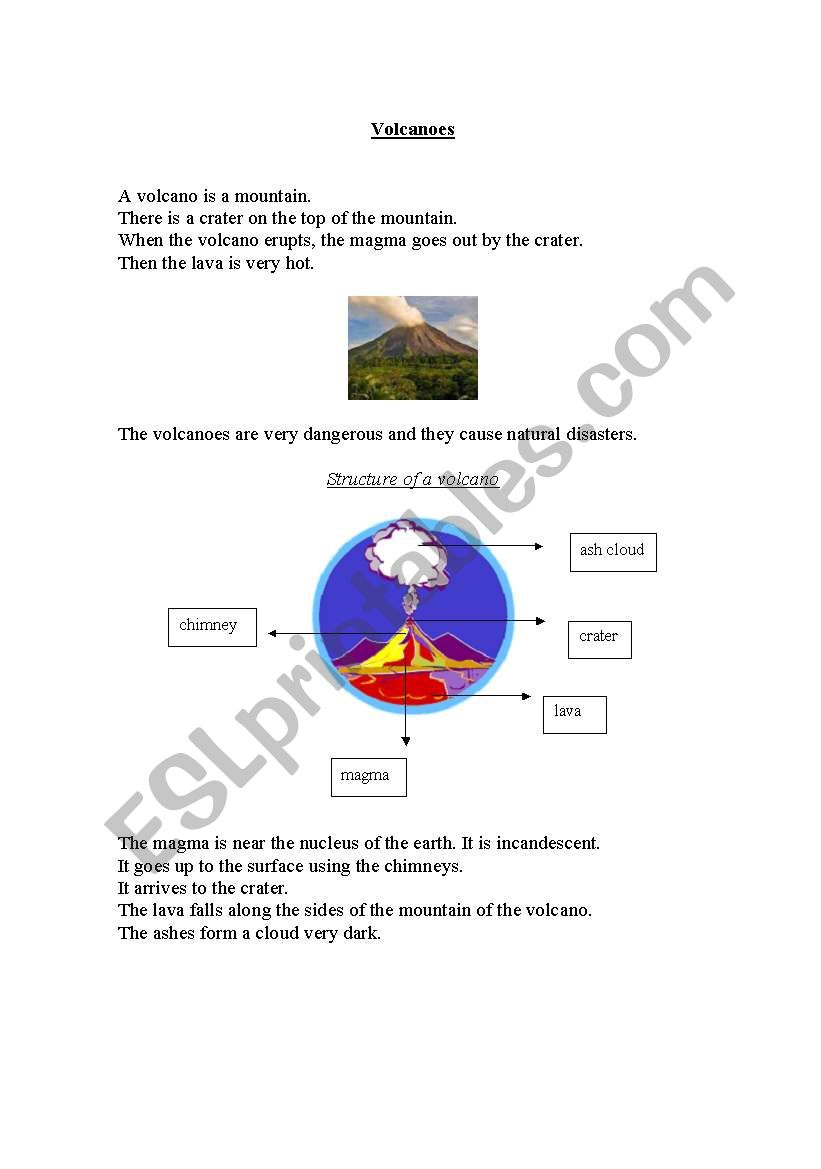 Volcanoes worksheet