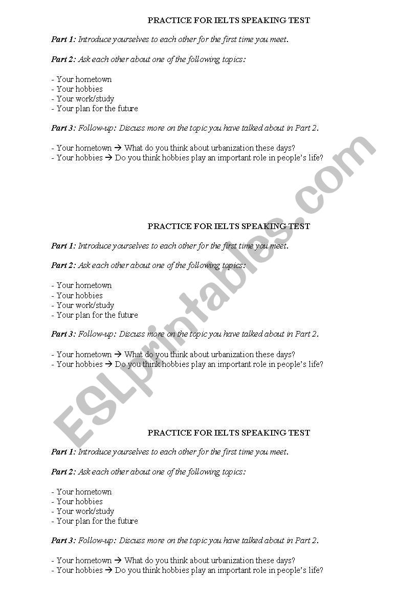 IELTS Speaking Practice worksheet