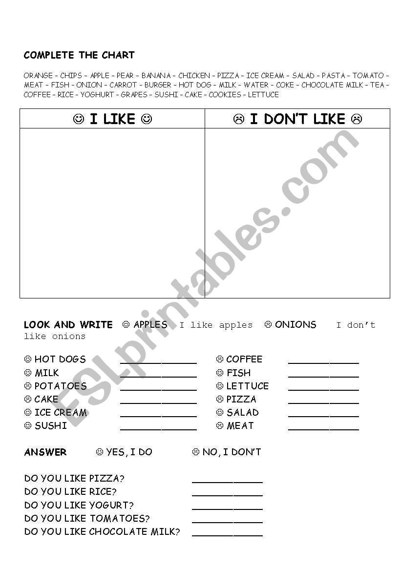 LIKE + FOOD worksheet