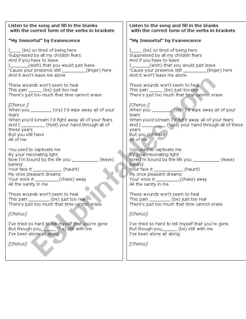 My Immortal by Evanescence II worksheet