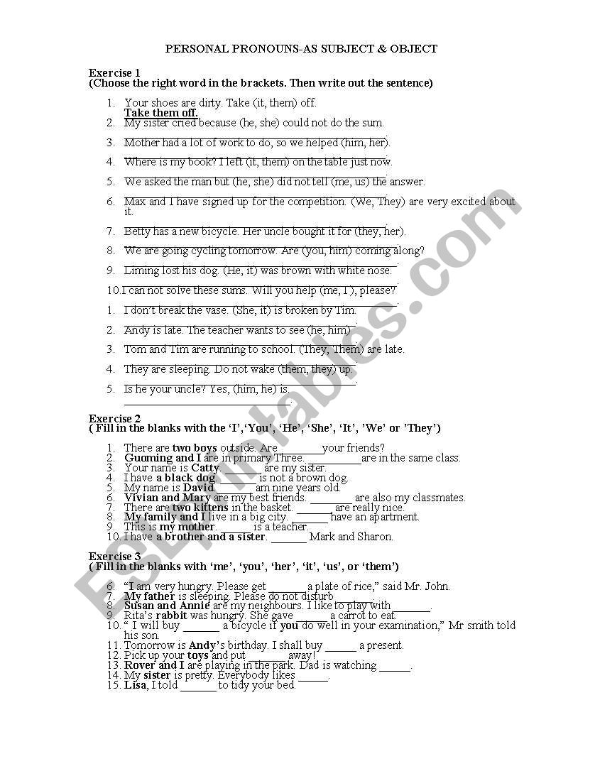 Personal Pronouns worksheet