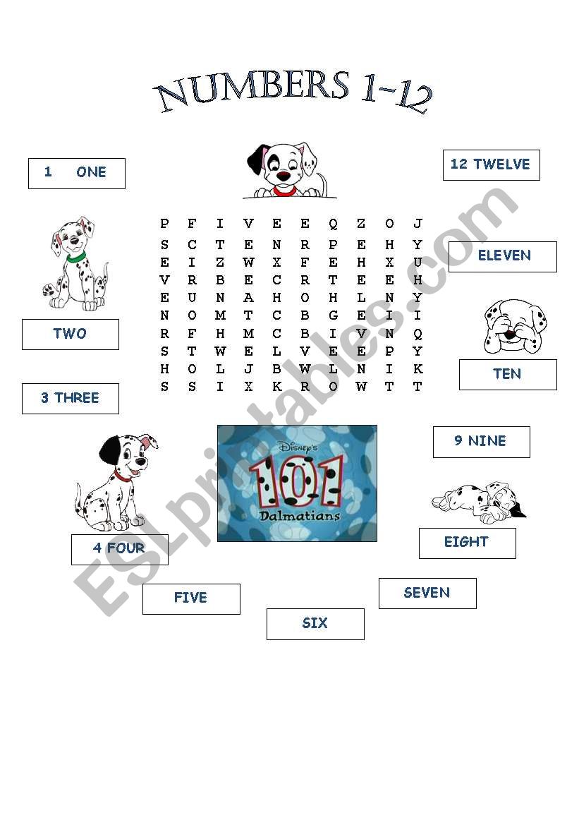 NUMBERS 1-12 worksheet