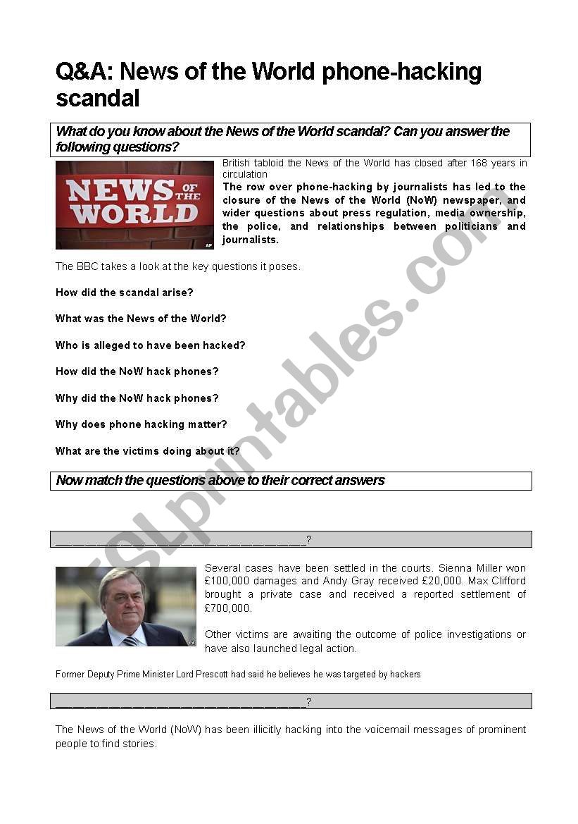 News of the World Scandal (reading and video activity)