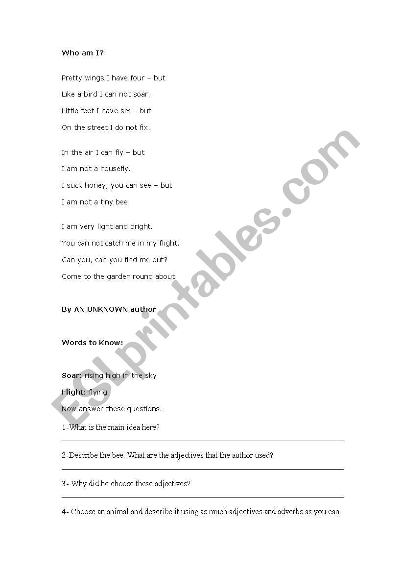 a poem worksheet