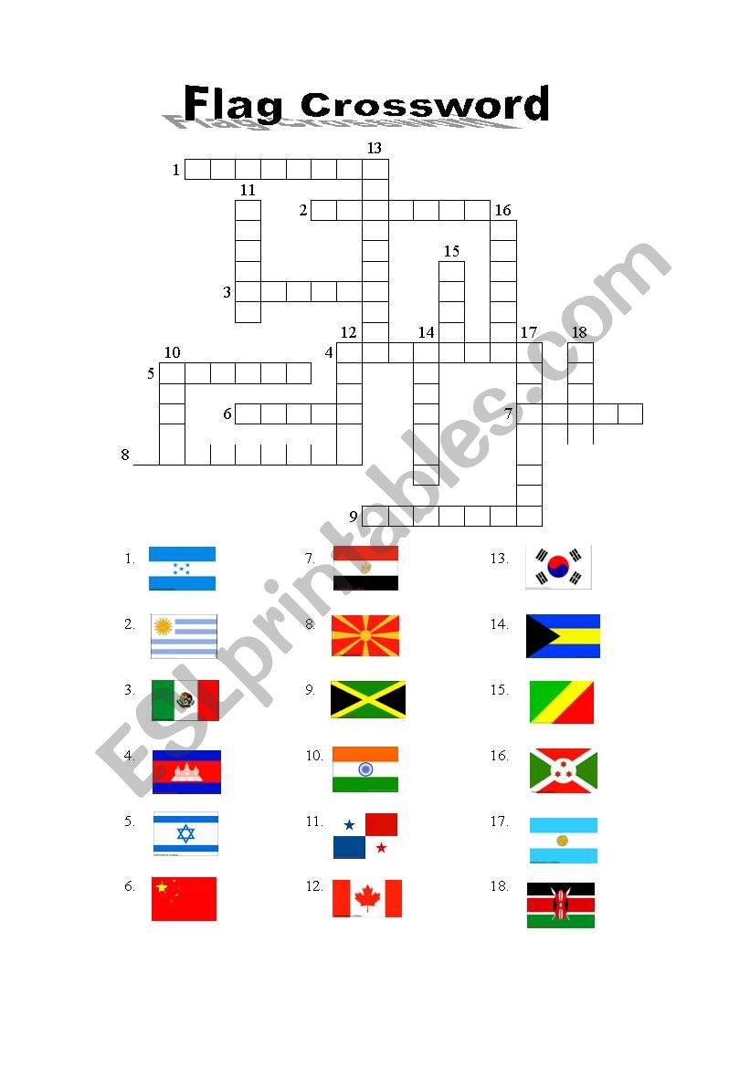 Flag crossword worksheet