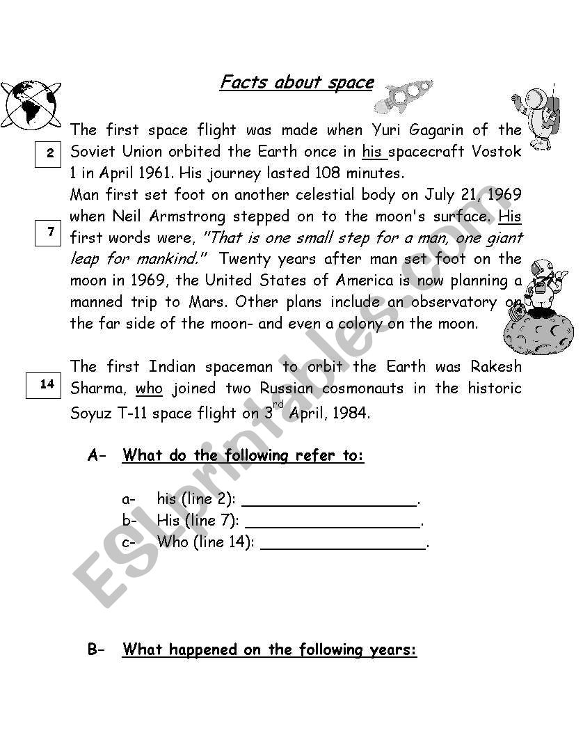facts about space worksheet