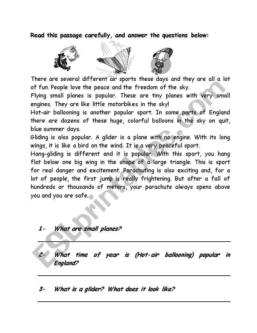 Air sports worksheet