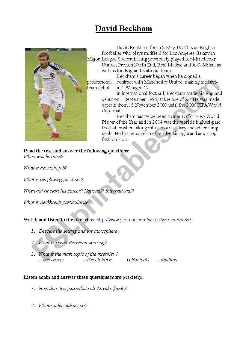 David Beckham _ Interview worksheet