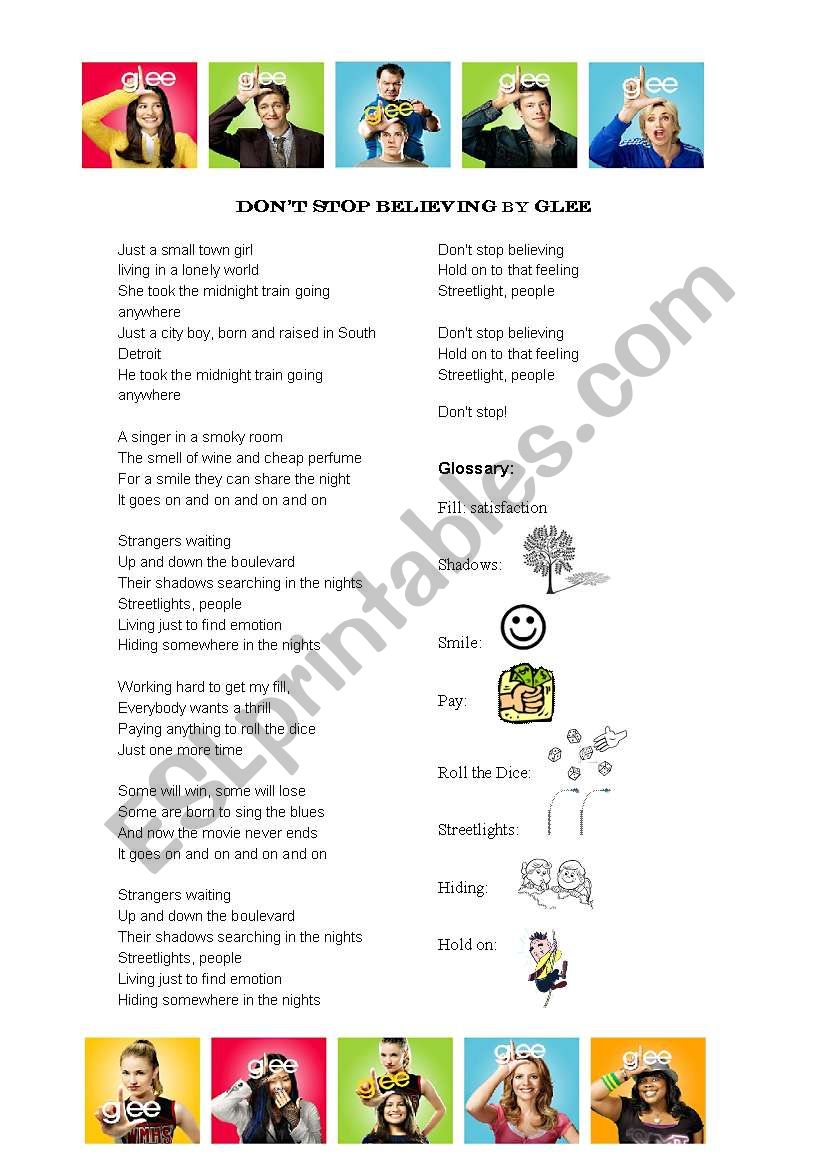 Dont Stop Believing by Glee worksheet