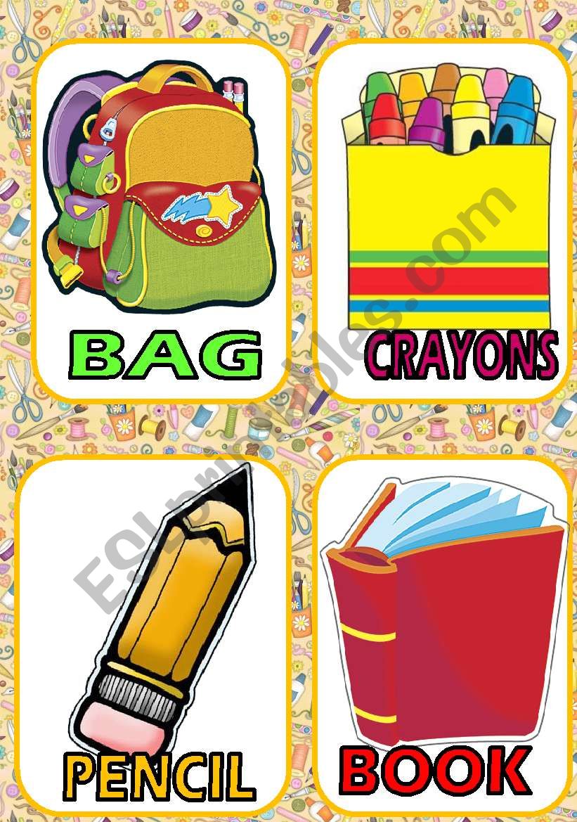 SCHOOL SUPPLIES FLASH CARDS worksheet