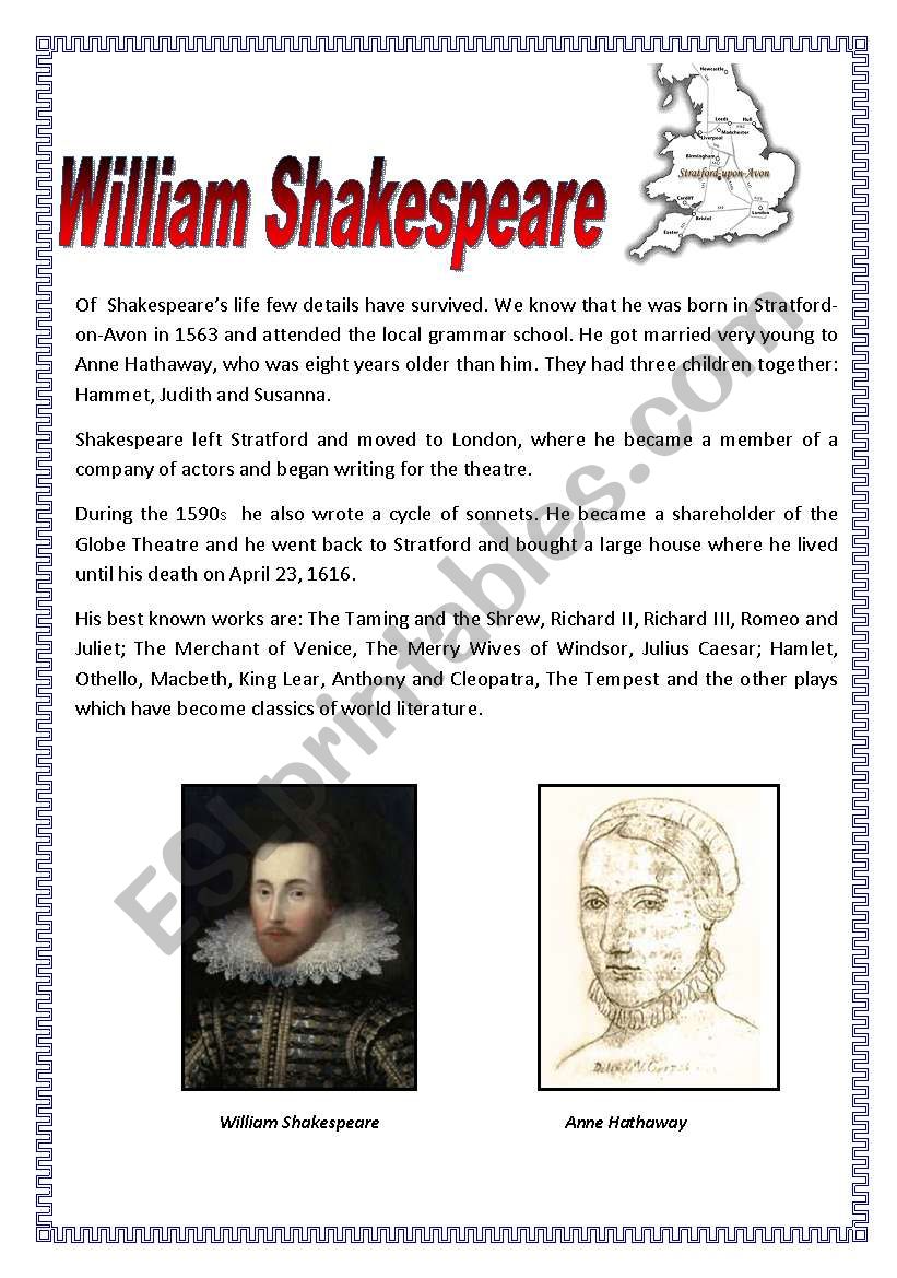 William Shakespeare worksheet