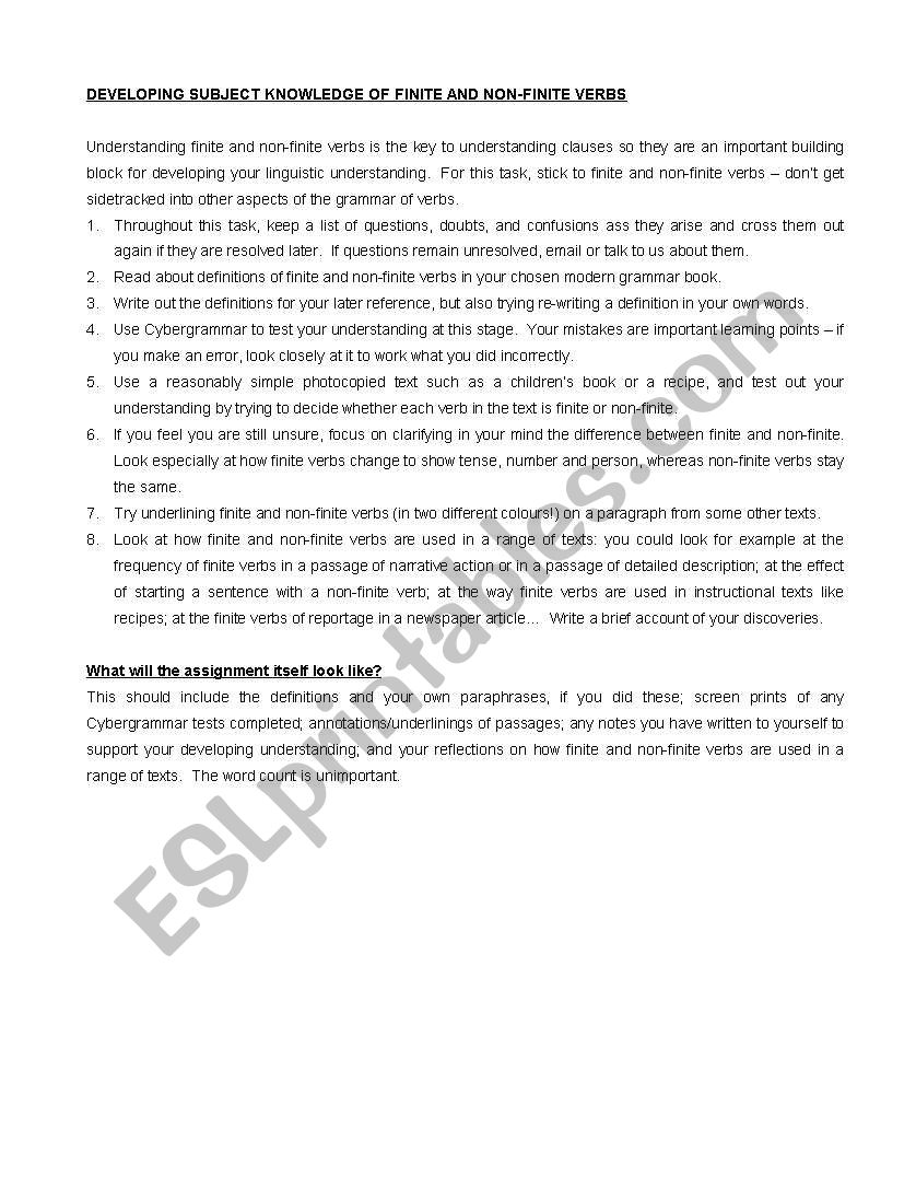 DEVELOPING SUBJECT KNOWLEDGE OF FINITE AND NON-FINITE VERBS