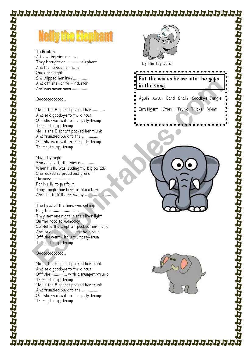 Nelly the Elephant worksheet