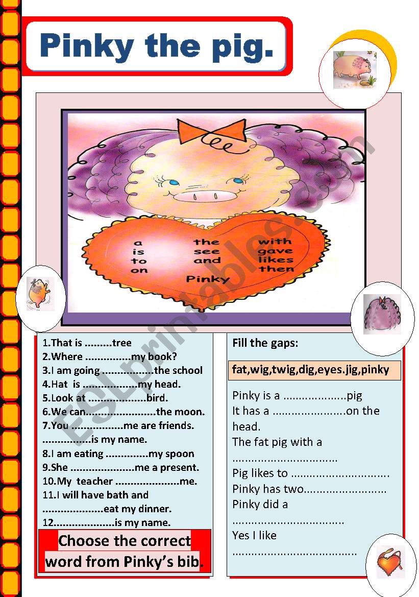 PINKY THE PIG worksheet