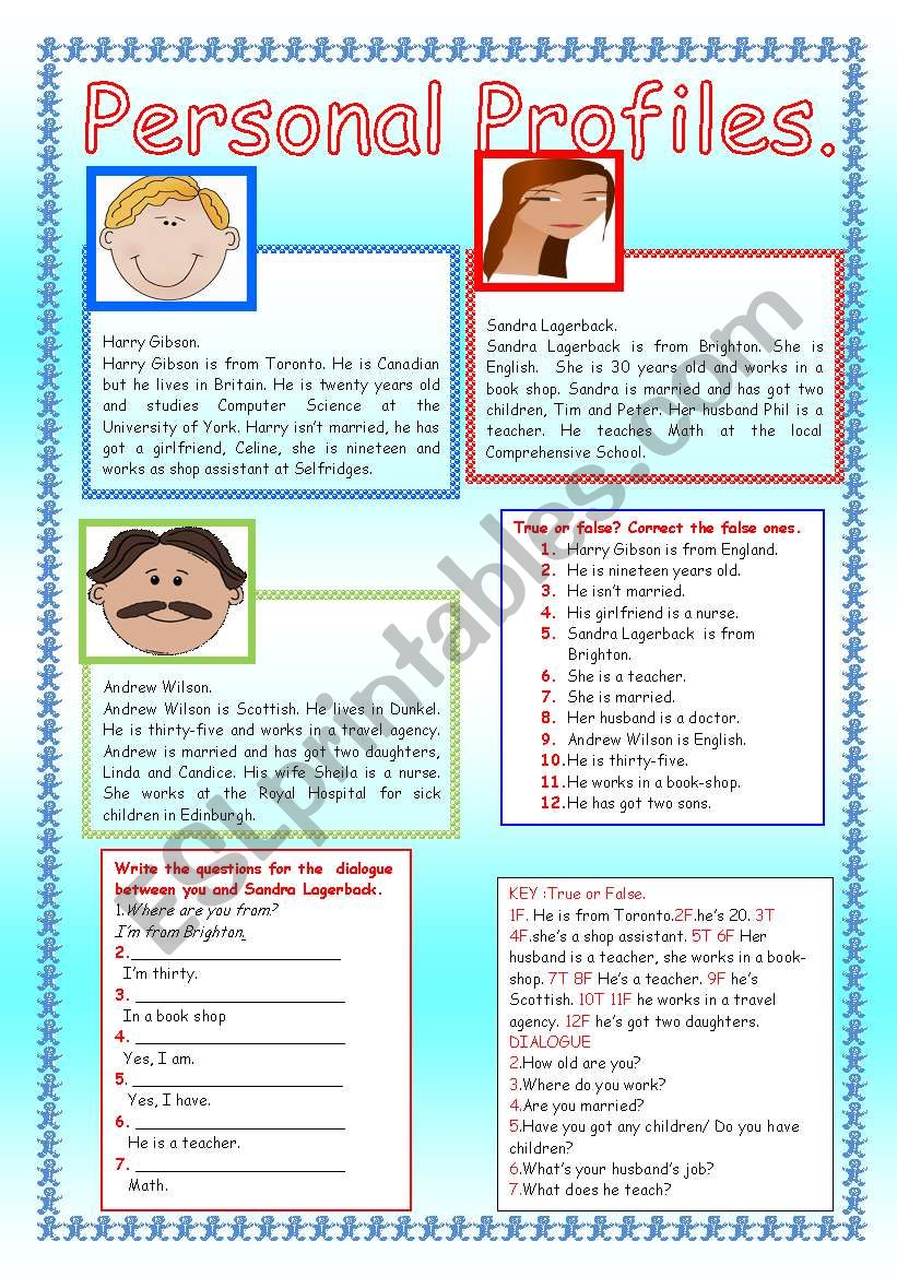 PERSONAL PROFILES. worksheet