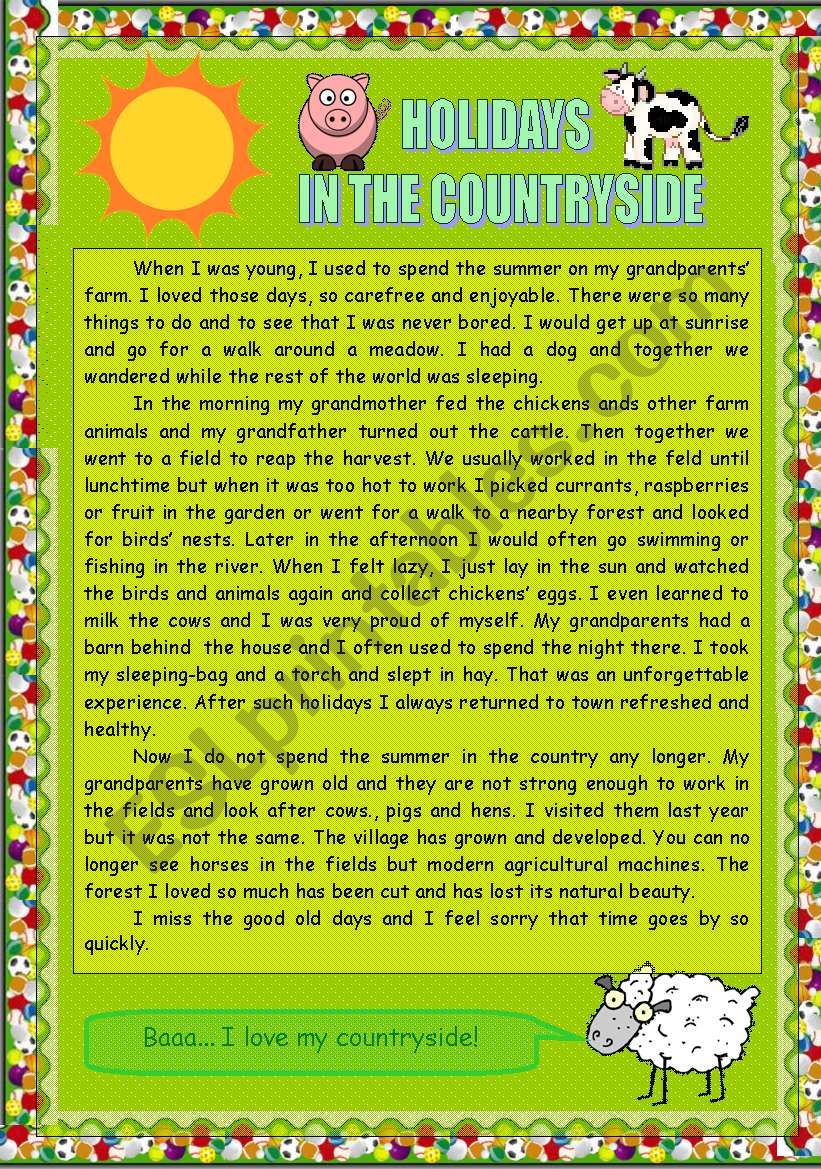READING COMPREHENSION (1) - HOLIDAYS IN THE COUNTRYSIDE