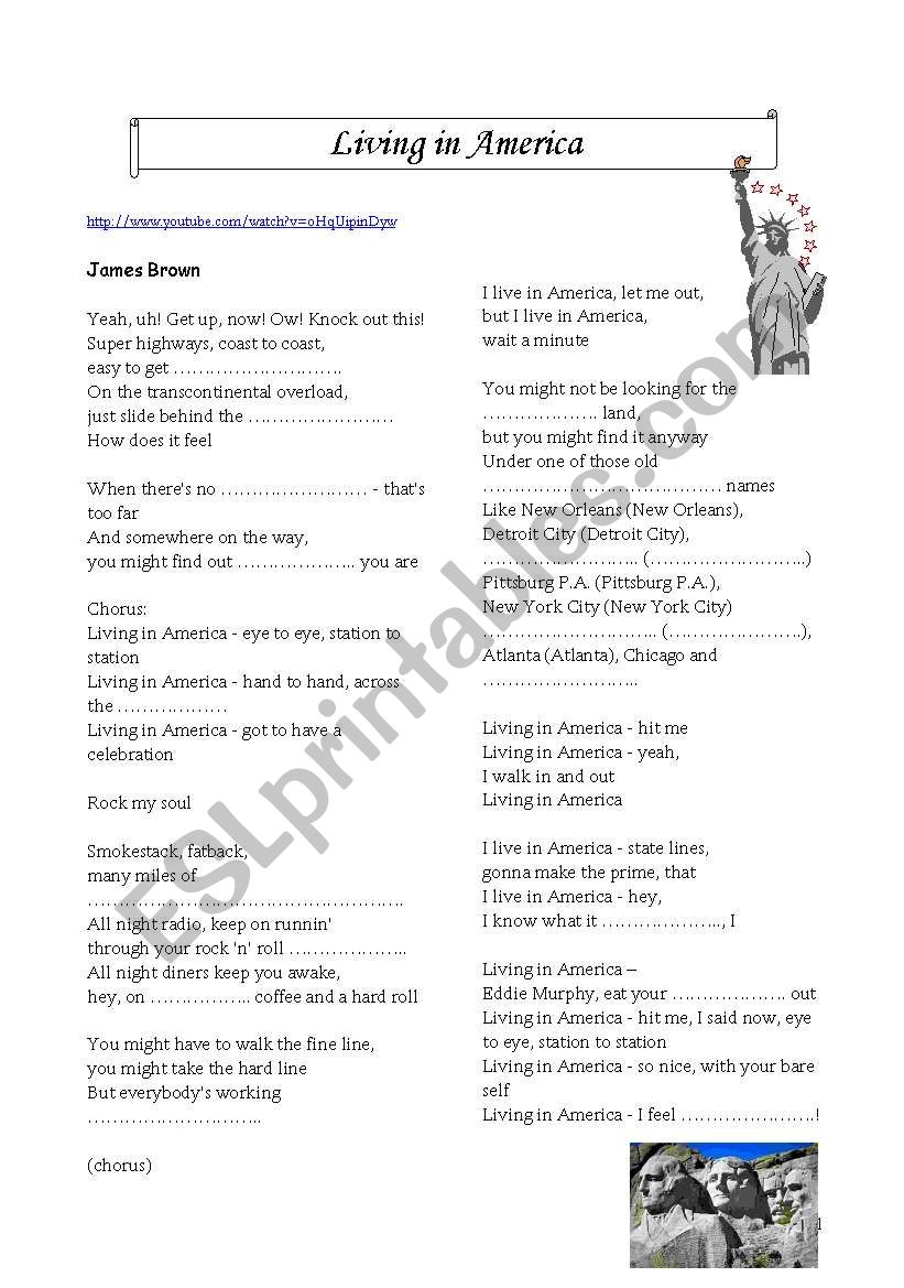 Living in America worksheet